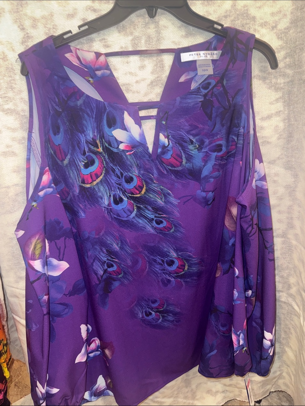 NWT Peter Nygard Peacock 16W Cut Out Sleeve Top Purple